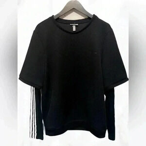Adidas Neo black white stripes casual crewneck  Long sleeve top XL